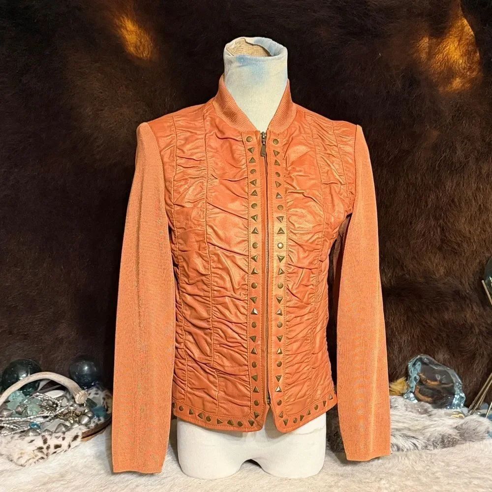 Peter Nygard Orange/rust Leather Jacket with Studded Details PS (6026)